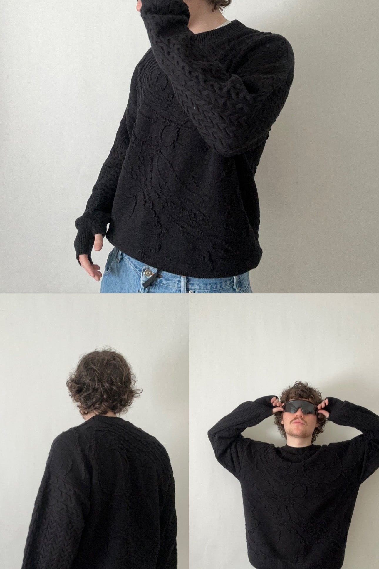 TERRAIN CABLE KNIT SWEATER IN BLACK